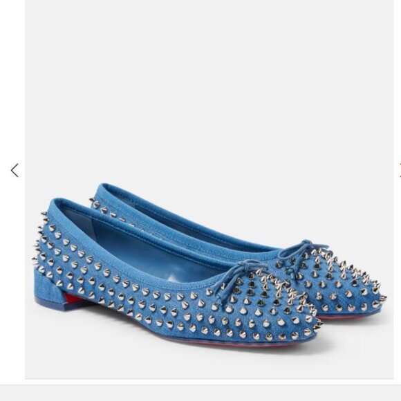 NWB Christian Louboutin Sweetie Jane Spikes Denim Flats Loafers 41 - Picture 1 of 8